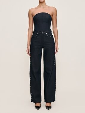 DL1961 Kaylen Embellished High Rise Tapered Jeans 31.5" Size 25 Black SAMPLE
